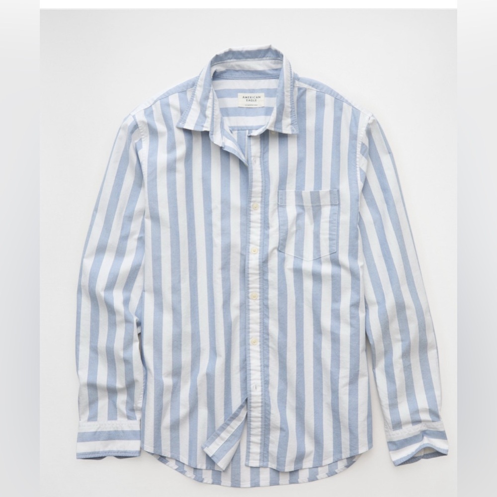 NWT American Eagle Outfitters Blue and White Striped Shirt - Picture 4 of 8
